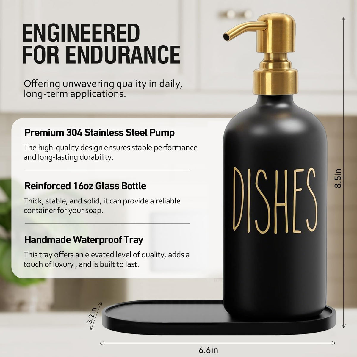 MOMEEMO Kitchen Soap Dispenser Set, Contains Hand and Dish Soap Dispenser, Suitable for Black and Gold Kitchen Decor. (Black & Gold)