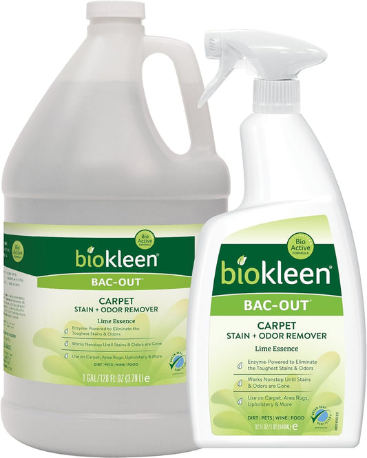 Biokleen Bac-Out Stain Remover for Carpet, Clothes - 32 Ounce and Gallon Refill - Enzymatic, for Pet Stains, Laundry, Diapers, Wine, Carpets, & More, Eco-Friendly, Plant-Based