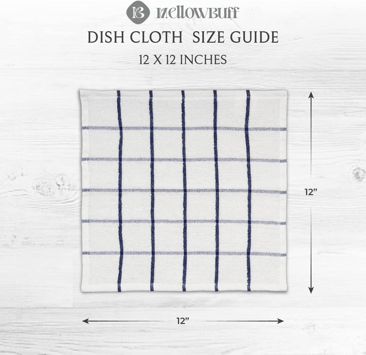 100% Cotton Terry Dish Cloth & Dish Towel, 6 Pack, Super Soft and Absorbent Kitchen Towels, Perfect for Kitchen Cleaning and Dish Washing (Navy (Solid and Check) 8 Pack)