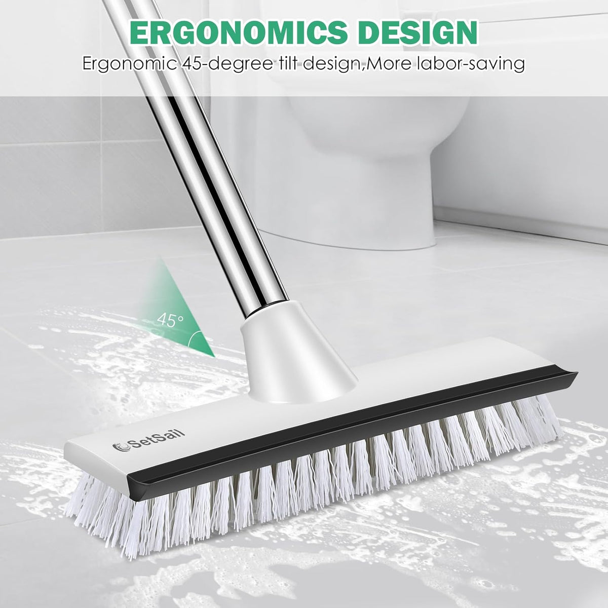 SetSail Floor Scrub Brush with 51-Inch Long Adjustable Handle 2 in 1 Scrape Brush Stiff Bristle Floor Scrubber for Cleaning Shower Bathroom Garage Kitchen Wall Deck Tub Tile