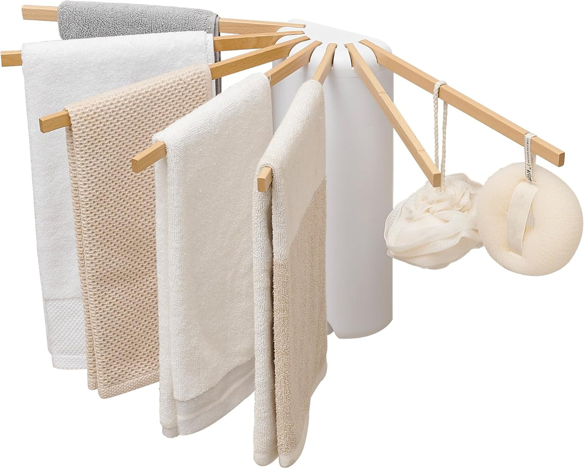 LEQ Wall Mounted Clothes Drying Rack, Garment Rack Foldable Space Saving Laundry Drying Rack with 7 Hanging Rods,Drying Rack Clothing for Laundry Balcony Bedroom Household Wooden