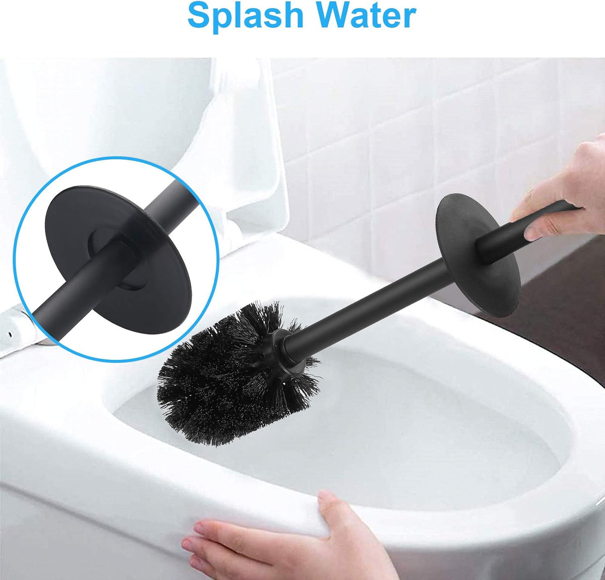 BGL Stainless Steel Toilet Brush with Holder, 2 Black Bristle Heads
