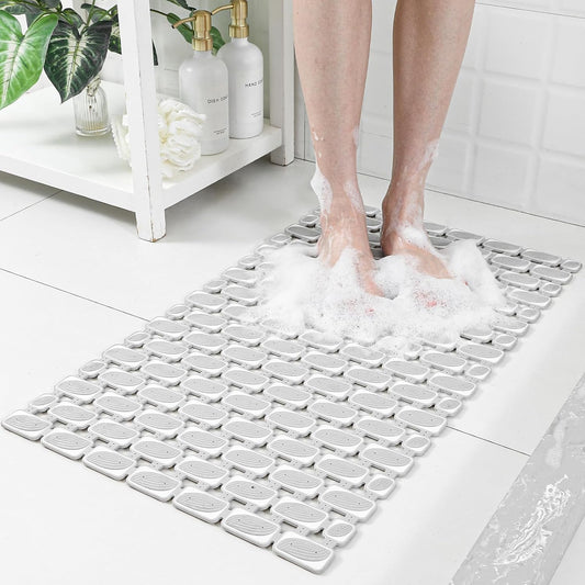 Shower Mat Non Slip Bathtub Mat - 27 x 16 Inch Eco-Friendly Soft Bath Mat for Tub Non Slip Shower Mats for Inside Shower with Suction Cups and Drain Holes, Easy to Clean Quick-Drying, Grey