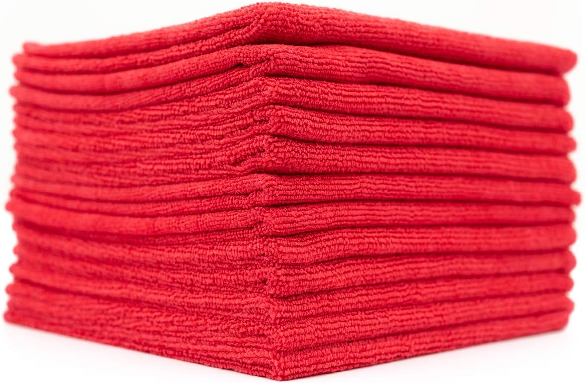 The Rag Company - All-Purpose Microfiber Terry Cleaning Towels - Commercial Grade, Highly Absorbent, Lint-Free, Streak-Free, Kitchens, Bathrooms, Offices, 300gsm, 12in x 12in, Red (12-Pack)