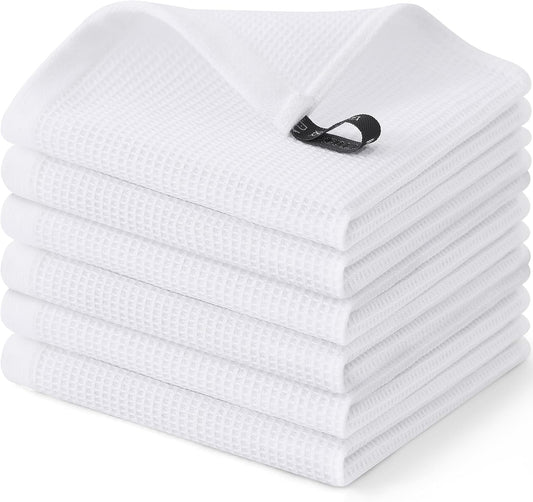 Homaxy 100% Cotton Waffle Weave Dish Cloths - 6 Pack Soft and Absorbent Dish Towels - 12 x 12 Inches Quick Dry Dish Rags - White
