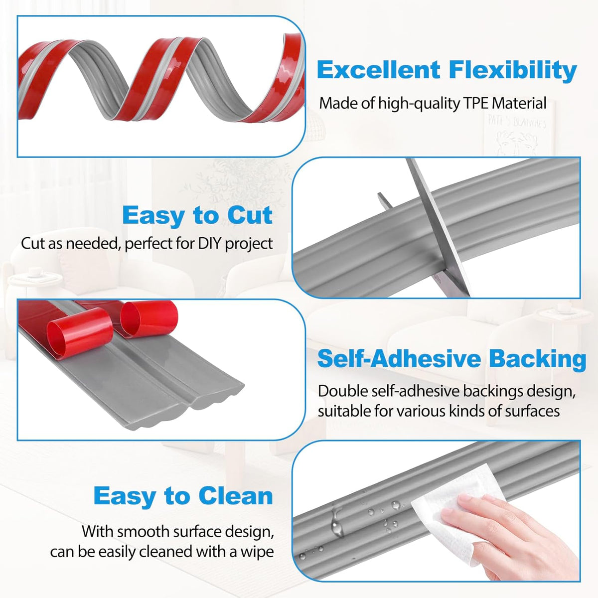 Wall Corner Protector Peel and Stick Corner Trim Molding Flexible Inside & Outside Wall Edge Guard Self Adhesive Moulding Trim for Edge Use, Gray, 0.8” W x 40’ L