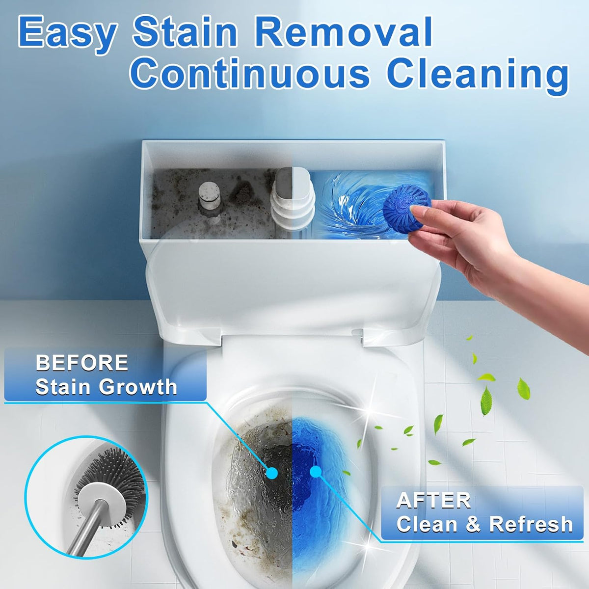 Toilet Bowl Cleaner, Automatic Toilet Tank Cleaner Tablets, Blue Toilet Bowl Tablets for Deodorizing & Descaling, Powerful Cleaning, Slow-Release Against Tough Stains 20 Pack