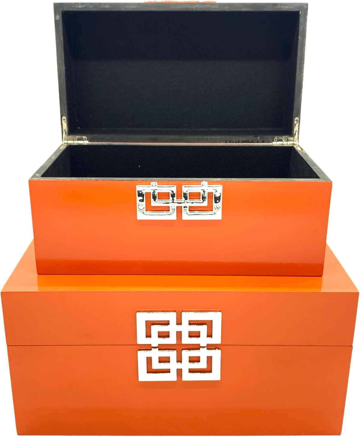 Galt International Storage Boxes - Large & Small Decorative Storage Box w/Hinged Lid - Classic Design Wood Decor Boxes with Geometric Opening Clasp - Home & Office Storage - Set of 2 (Orange)