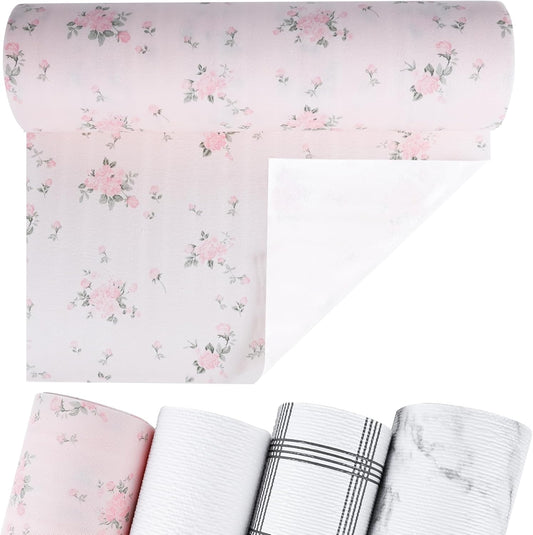 Non-Adhesive Shelf and Drawer Liner for Kitchen Cabinets, 12 in x 10FT Strong Non-Slip Cabinet Liners for Shelves, Refrigerator, Pantry Storage, Bathroom Closet, Easy to Clean, Floral