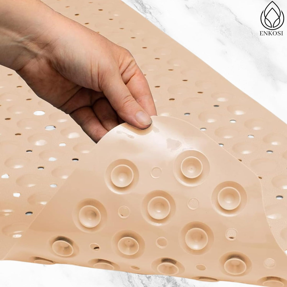 ENKOSI Bath Mat - Large Non Slip Bathtub & Shower Mat - Extra Long. 40 x 16 Inch Bathroom Mats for Tub Nonslip Anti Slip Bathmats (40x16 Beige 1-Pack)