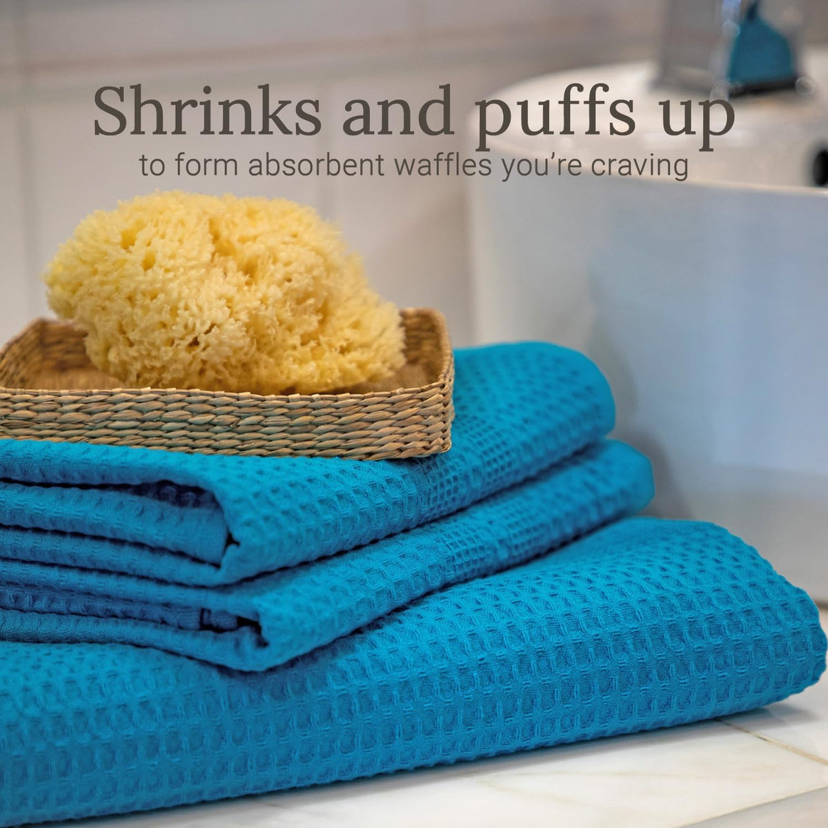 GILDEN TREE Waffle Hand Towels for Bathroom Quick Dry Towel Super Absorbent Thin 100% Cotton Hand Towels Lint Free, Hand Towels for Bathroom Set of 2, Classic Style (Aqua)