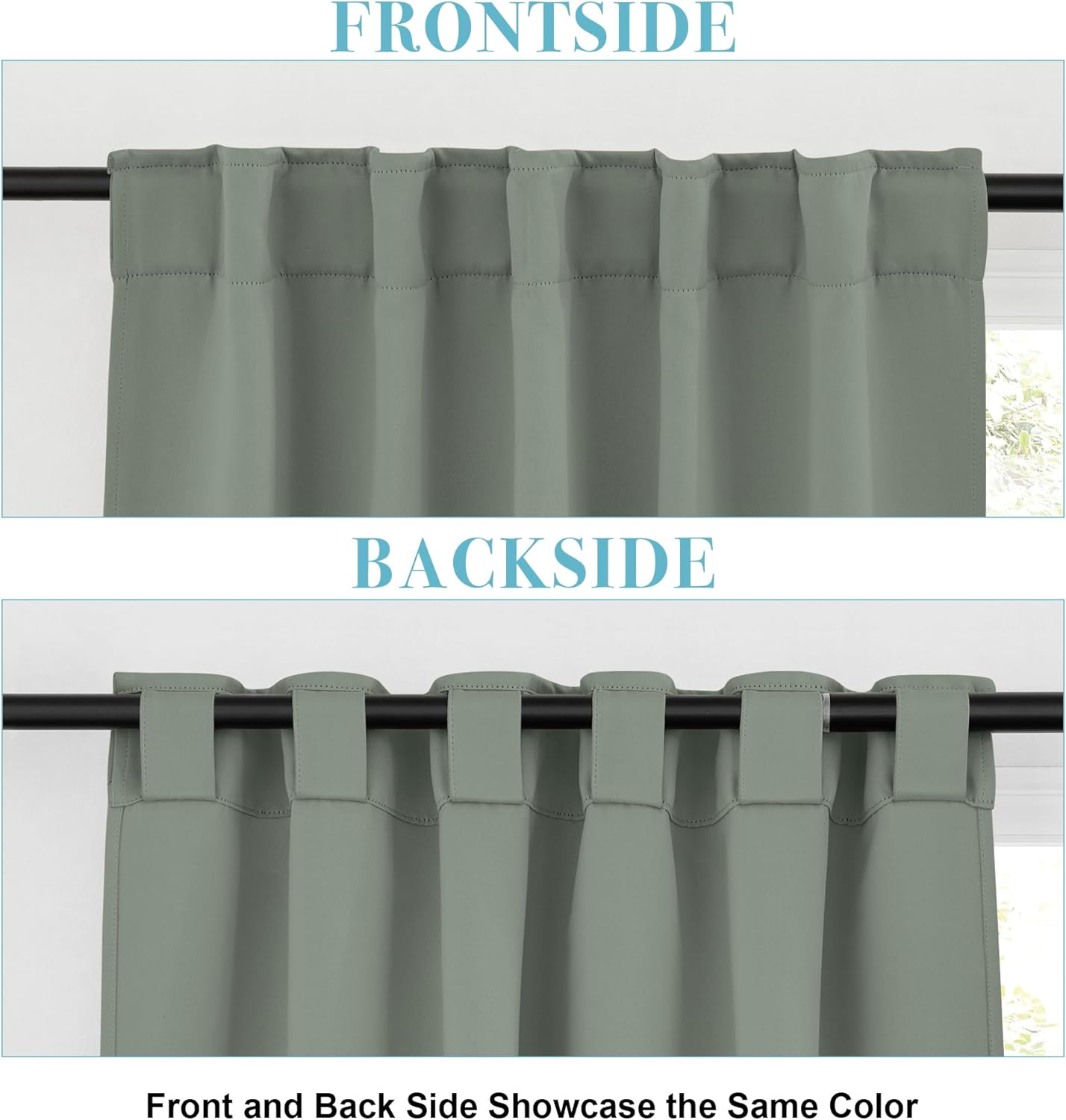 RYB HOME Sage Green Curtains for Bedroom, Blackout Thermal Insulated Drapes Back Tab& Rod Pocket, Vertical Privacy UV Protection Shades, 42 Inch Wide by 72 Inches Long, 2 Panels