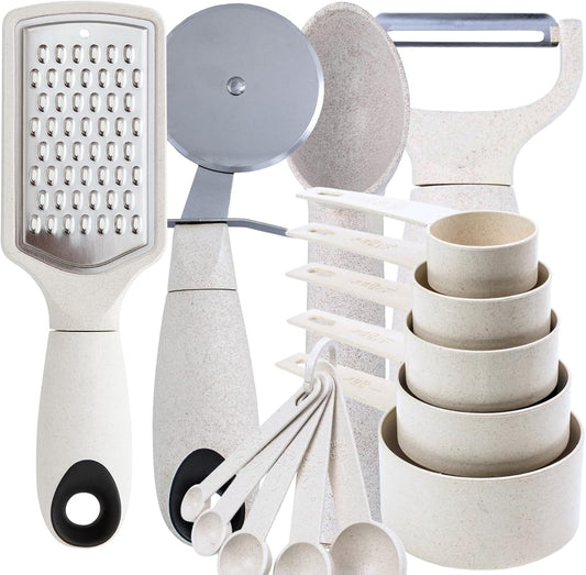 Beille 14pc Wheat Straw Kitchen Utensil Set Peeler Cutter Grater Spoons and Cups