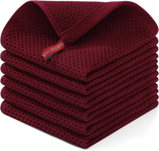 Homaxy 100% Cotton Waffle Weave Kitchen Dish Cloths, Ultra Soft Absorbent Quick Drying Dish Towels, 12 x 12 Inches, 6-Pack, Burgundy