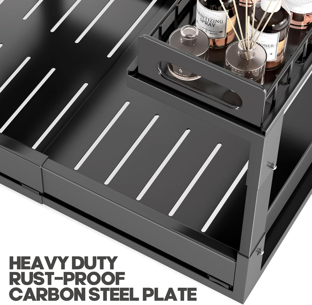 1 Pack-15.7"-25.7"W Expandable Under Sink Organizer With Upgrade Ball-Bearing Slide,2-Tier Pull Out Under Cabinet Organizer Height Adjustable,Not Suitable For Cabinets With Partitions In The Middle