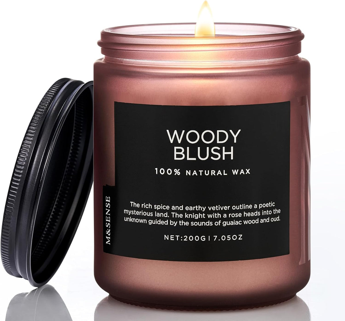 M&SENSE Woody Blush - Rose Vetiver Scented Candles 7.05oz 50 Hour Long Lasting Burn Non Toxic Natural Luxury Candle Gifts for Women，Aromatherapy Gifts for Relaxing Spa