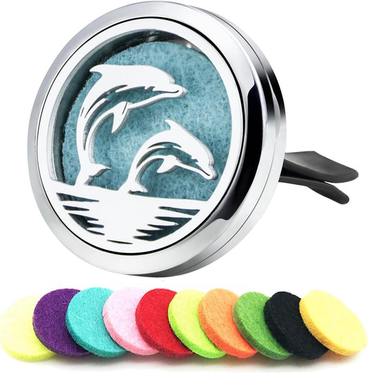 30mm Car Essential Oil Diffuser Vent Clip Air Freshener Vent Clips Aromatherapy with 10 Felt Pads Car Accessories Mother's Day for Women (Dolphin)