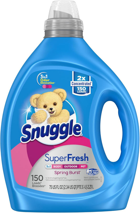 Snuggle Liquid Fabric Softener, SuperFresh Spring Burst, Eliminates Tough Odors, 2X Concentrated, 150 Loads (size may vary)