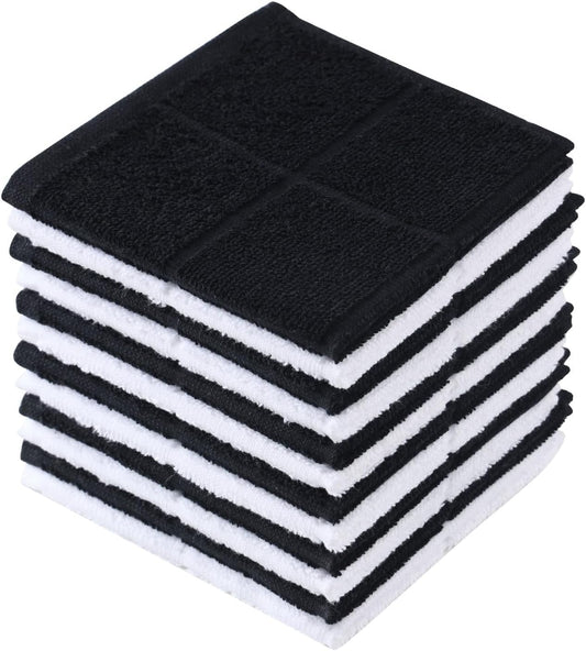 Glynniss Dishcloths Kitchen Highly Absorbent Dish Rags 100% Cotton Dish Cloths for Washing Dishes, Cleaning (Black White, 11x11)