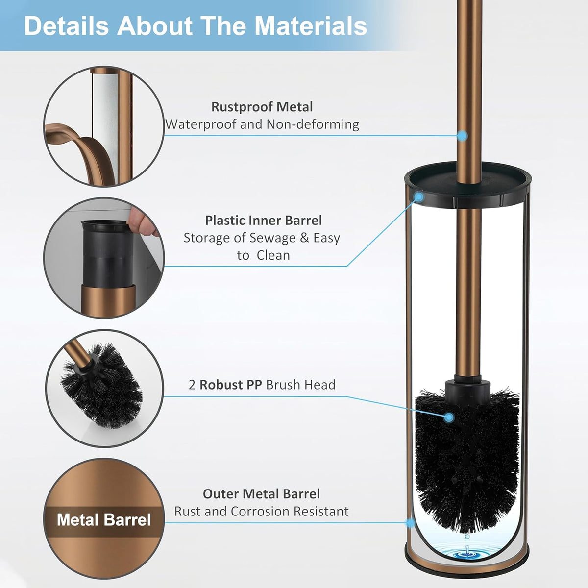 BGL Rose Gold Toilet Brush and Holder,Stainless Steel Toilet Brushes for Bathroom with Holder