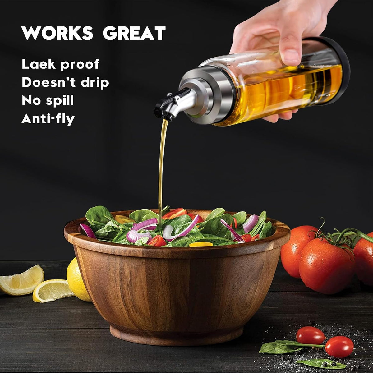 Olive Oil Dispenser Bottle for Kitchen Shatterproof Glass Bottle with Leakproof Pourer Spout & Rubber Bottom 17 oz Oil and Vinegar Dispenser Set of 2 Olive Oil Bottle for Cooking