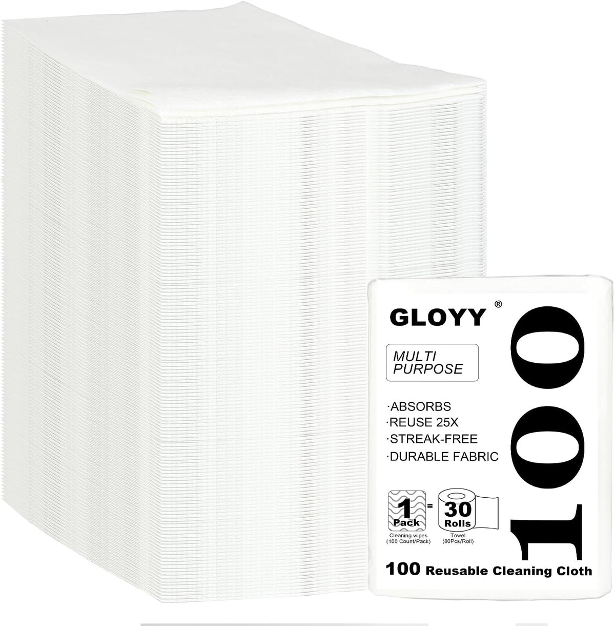 100 Count Disposable Cleaning Towels and Dish Cloths,Super Absorbent Dishcloths,Multi-Surface Cleaning Wipes for Kitchen Dishes, Windows, Bathroom (White)