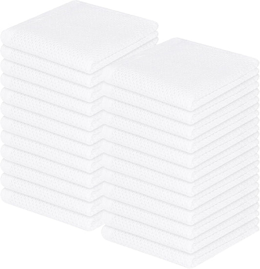 Homaxy 100% Cotton Waffle Weave Kitchen Dish Cloths, Ultra Soft Absorbent Quick Drying Dish Towels, 12 x 12 Inches, 24-Pack, White