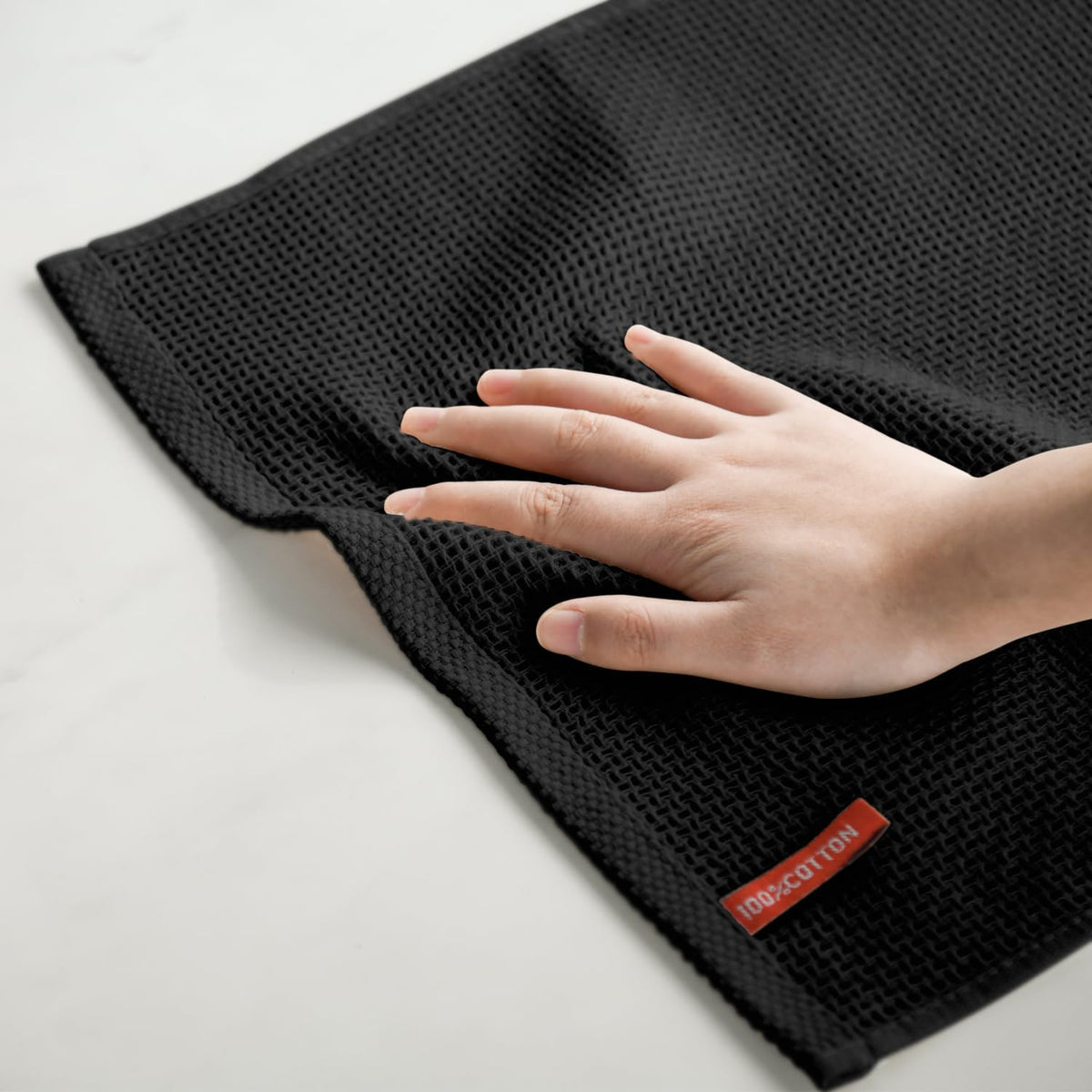 Artoid Mode 100% Cotton Black Waffle Weave Kitchen Dish Cloths, 12x12 Inch Ultra Soft Absorbent Quick Drying Kitchen Dish Towels Set of 6