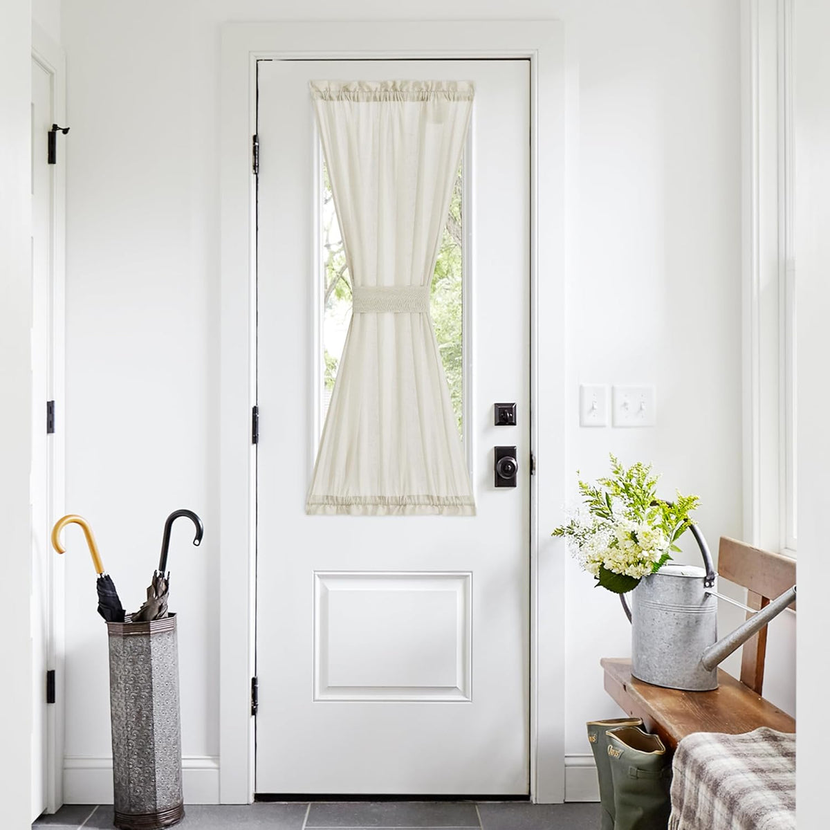 NICETOWN Linen Curtains 50 Inches Long for Bedroom Living Room Door, Light Filtering Sheer Curtains for French Front Back Door, Tie up Blind Shade, 1 Panel, 26" W x 50" L, Ivory White