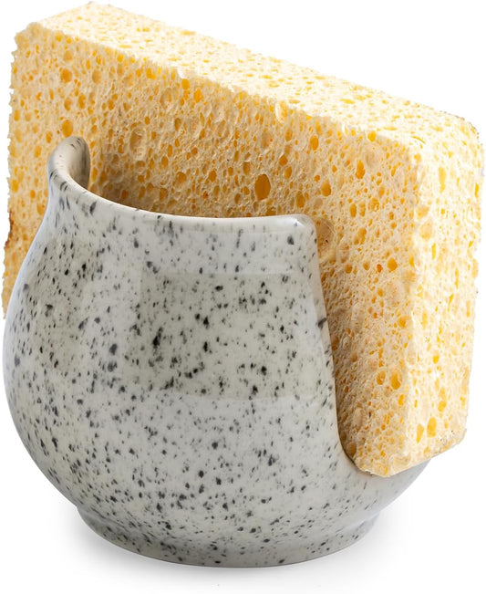 Sponge Holder for Kitchen Sink, Ceramic Dish Sponge Dish Rack Scrubby Caddy Kitchen Organizer Cute Sink Caddy Organizer, Farmhouse Decor, Speckled Glaze