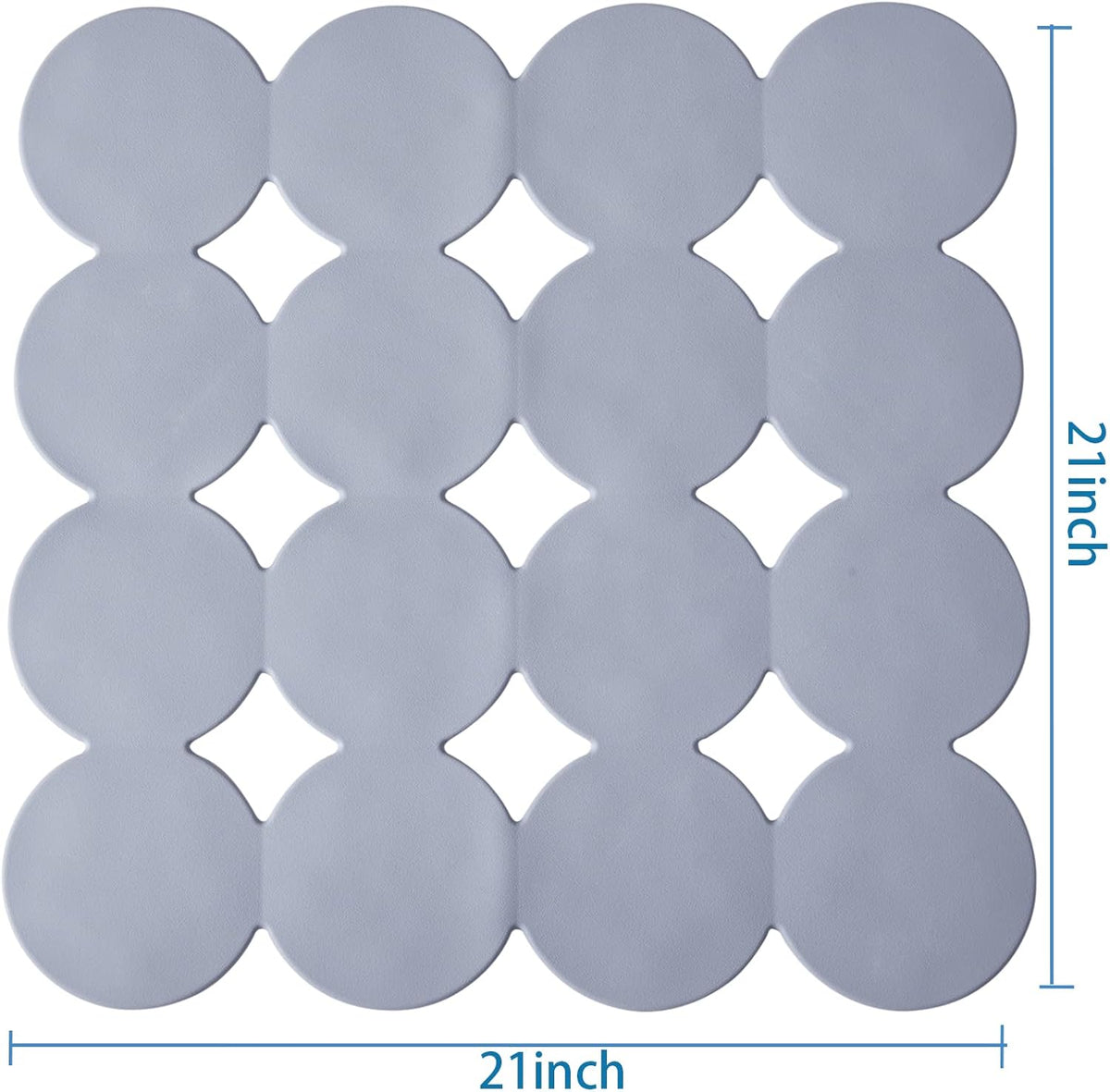 Square Shower Mat Nonslip - 2PCS Rubber Bathtub Mat with Suction Cups for Inside Shower Bathroom Floor (Grey, 21X21)
