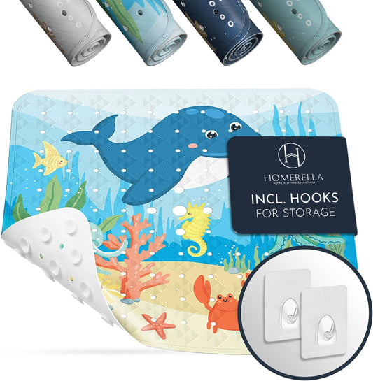 Homerella Anti Slip Shower Mat | Anti Mold Non Slip Bathtub Mat for Inside Shower | Square Floor Shower Mat 21 x 21 inch with Suction Cups for Grip & Hooks Hanging and Quick Drying | Machine Washable