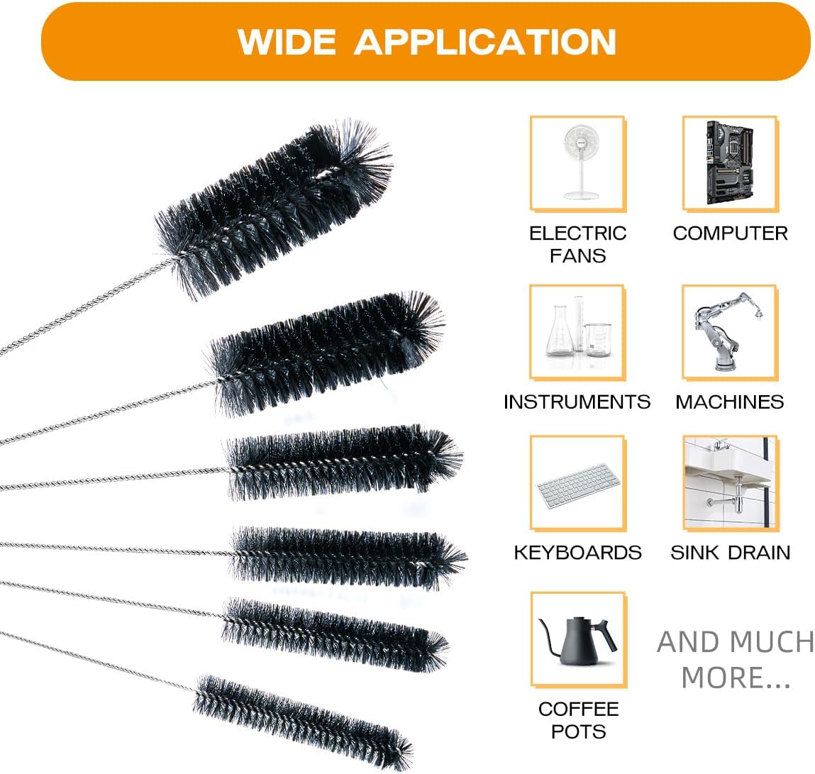 Straw Cleaner Brush Set,6 Piece 12" Long Pipe Tube Bottle Brushes for Cleaning Narrow Neck Bottles,Coffee Maker,Glass Cups