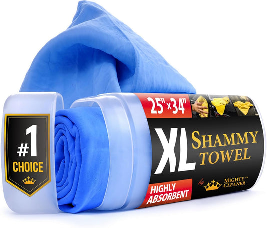 Premium XL Shammy Towel for Car - (34”x25”) - Super Absorbent Chamois Cloth - Spots and Scratch-Free - Reusable Car Drying Towels