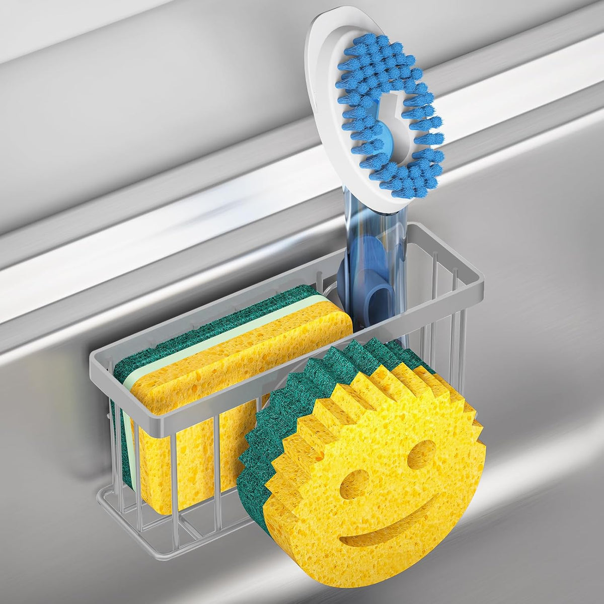 Sponge Holder Smiley Face,Sink Caddy,Sink Organizer Sponge Holder with 2 PCS Suction Cups/1 PCS Adhesive Strips, Designed for Sponge, Soap, Dish brush, Scrubber-Gary