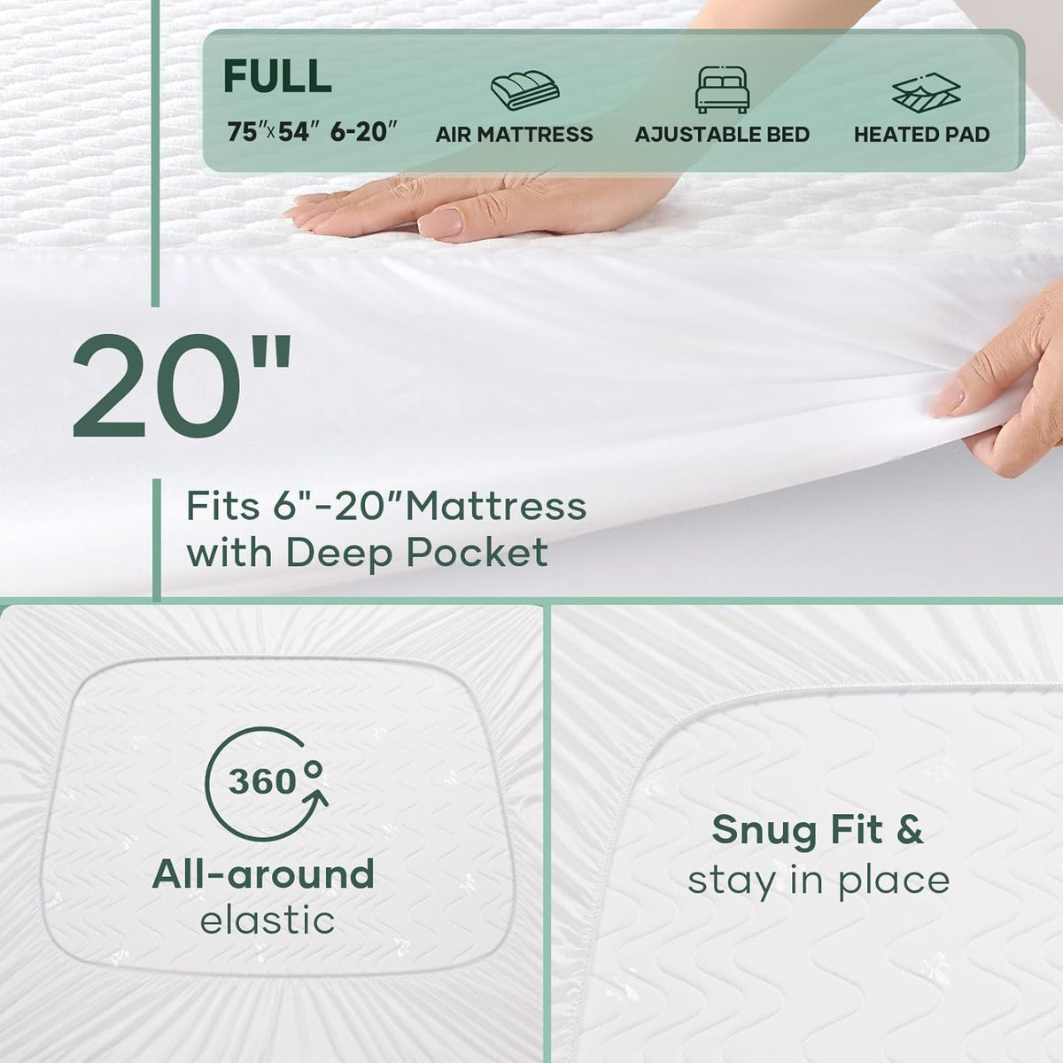 OhGeni 100% Waterproof Mattress Protector, Fitted Sheet,Full -2 Pack with Stretchable Pockets, Deep Sleep Noiseless Soft. Breathable Cooling Hypoallergenic Material, Mattress Cover for Bed