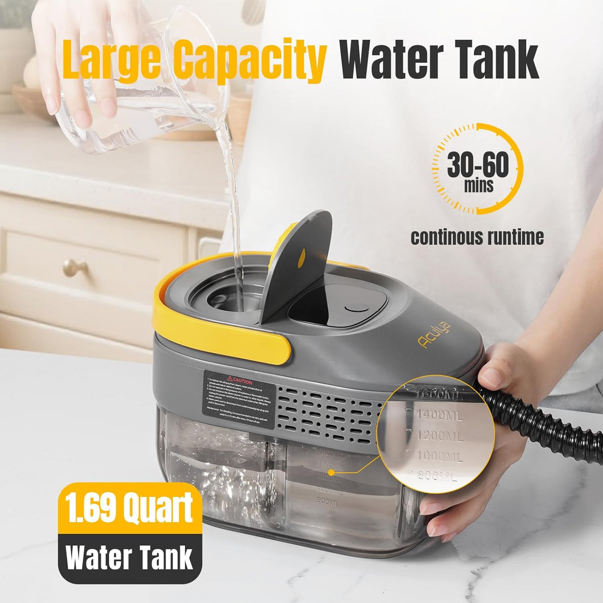1.69 Quarts Handheld Steam Cleaner for Home Cleaning Portable Steam Cleaner for Car, Carpet, Furniture, Tile Floor, Dirt, Grease, Grout