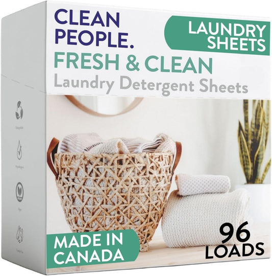 The Clean People Laundry Detergent Sheets - Laundry Soap - Ultra Concentrated, Recyclable Packaging, Stain Fighting - Fresh Scent, 96 Pack