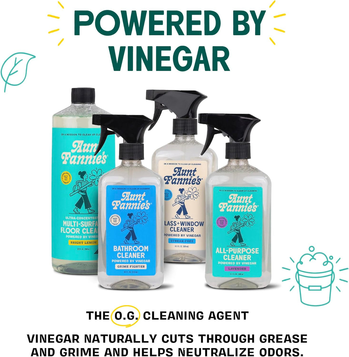 Aunt Fannie's Ultra Concentrated Floor Cleaner Vinegar Wash, Multi-Surface Solution For Mopping, Value Size, Bright Lemon Scent, 64 oz