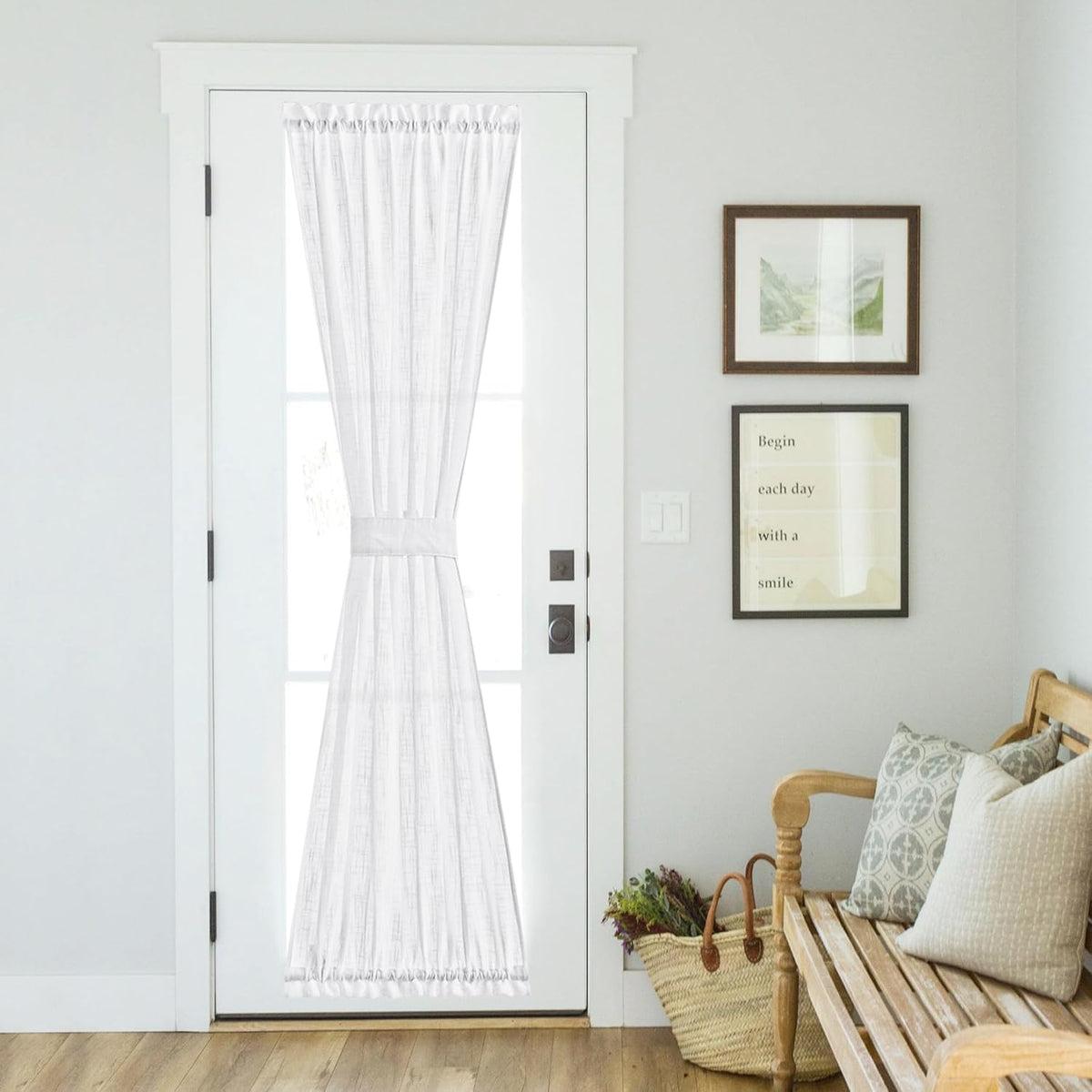 NICETOWN Door Curtains for Doorway, Light Blocking Privacy Back Door Curtain 80 inch Long Temporary Window Shade for Bathroom Office Hotel, Sheer Curtain with Tieback, 1 Panel, 36" W, White