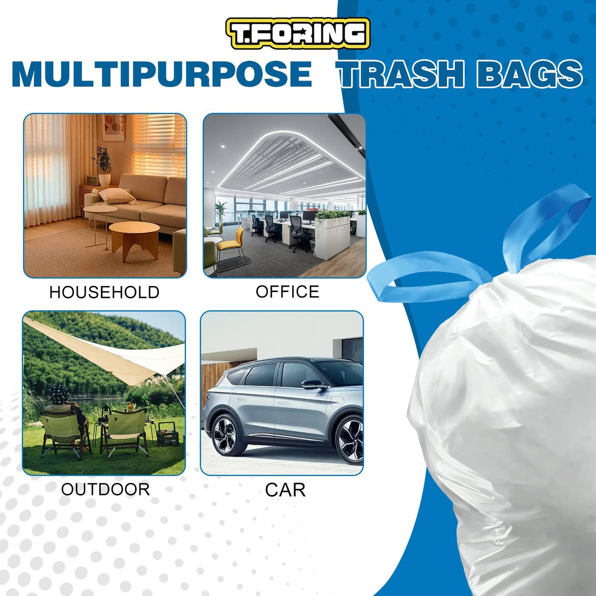 1.2 Gallon Mini Trash Bags Drawstring - 120 Count Thick Small Garbage Bags Unscented,White Trash Can Liners Strong Little Waste Basket Bags 4.5 Liter for Home Bathroom Office Car