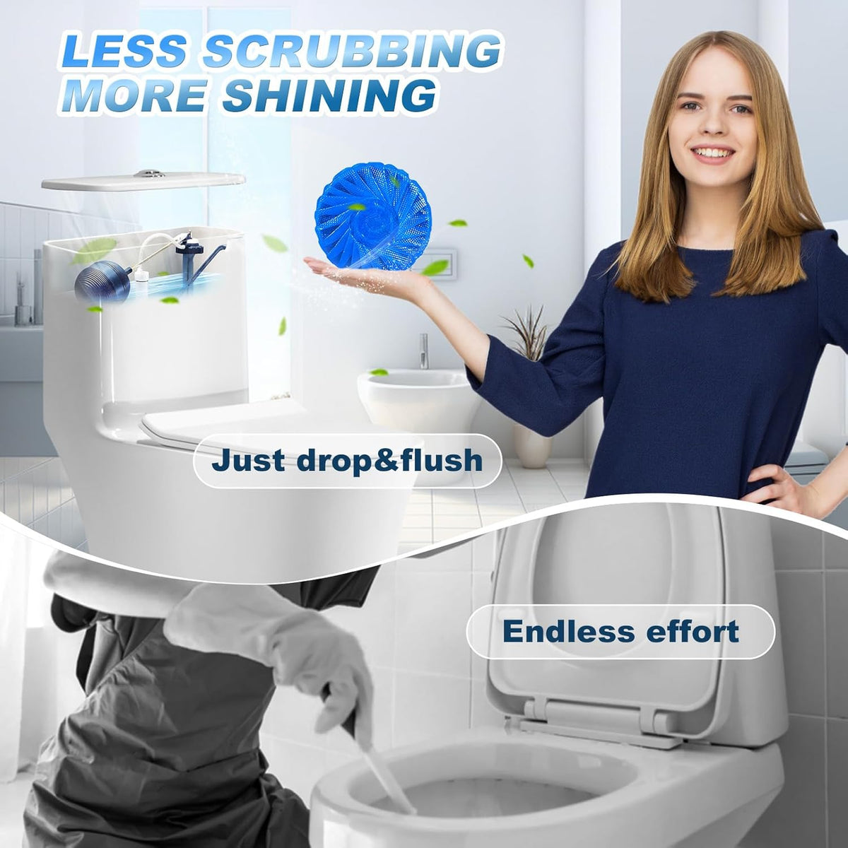 KIISIISO Toilet Bowl Cleaner Tablets, Blue Automatic Toilet Tank Cleaners, Septic-Safe Hard Water Ring Stain Remover, Toilet flush Cleaning & Deodorizer, Fresh Scent - 30 PACK