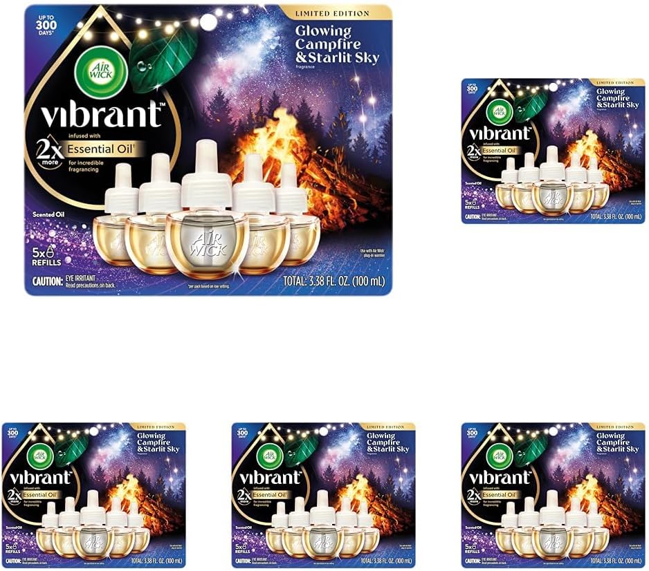 Air Wick Plug In Vibrant Scented Oils Refills, Campfire & Starlit Sky, 5 ct (Pack of 5)