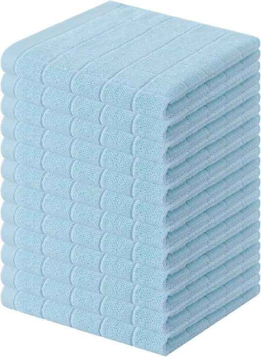 Homaxy 100% Cotton Terry Kitchen Dish Cloths, Ultra Soft and Absorbent Dish Towels for Kitchen, Suitable for Drying and Washing Dishes, 12 Pack, 12 x 12 Inches,Sky Blue
