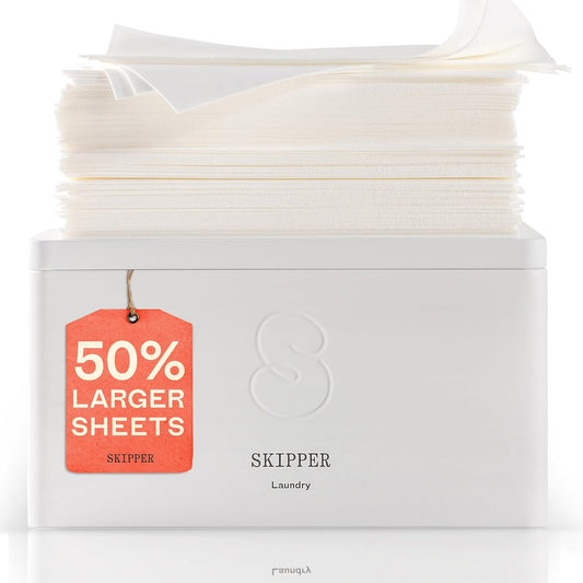 Skipper 50% LARGER Laundry Detergent Sheets Starter Kit (120 sheets / 240 loads) + Storage Tin - Orange Blossom