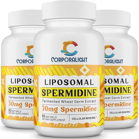 30mg Spermidine Supplement, Liposomal Spermidine, High Absorption, More Potent Than Spermidine 3HCL, Fermented Wheat Germ Extract, Spermidine for Women & Men, Cellular Renewal, Longevity, 180 Softgels