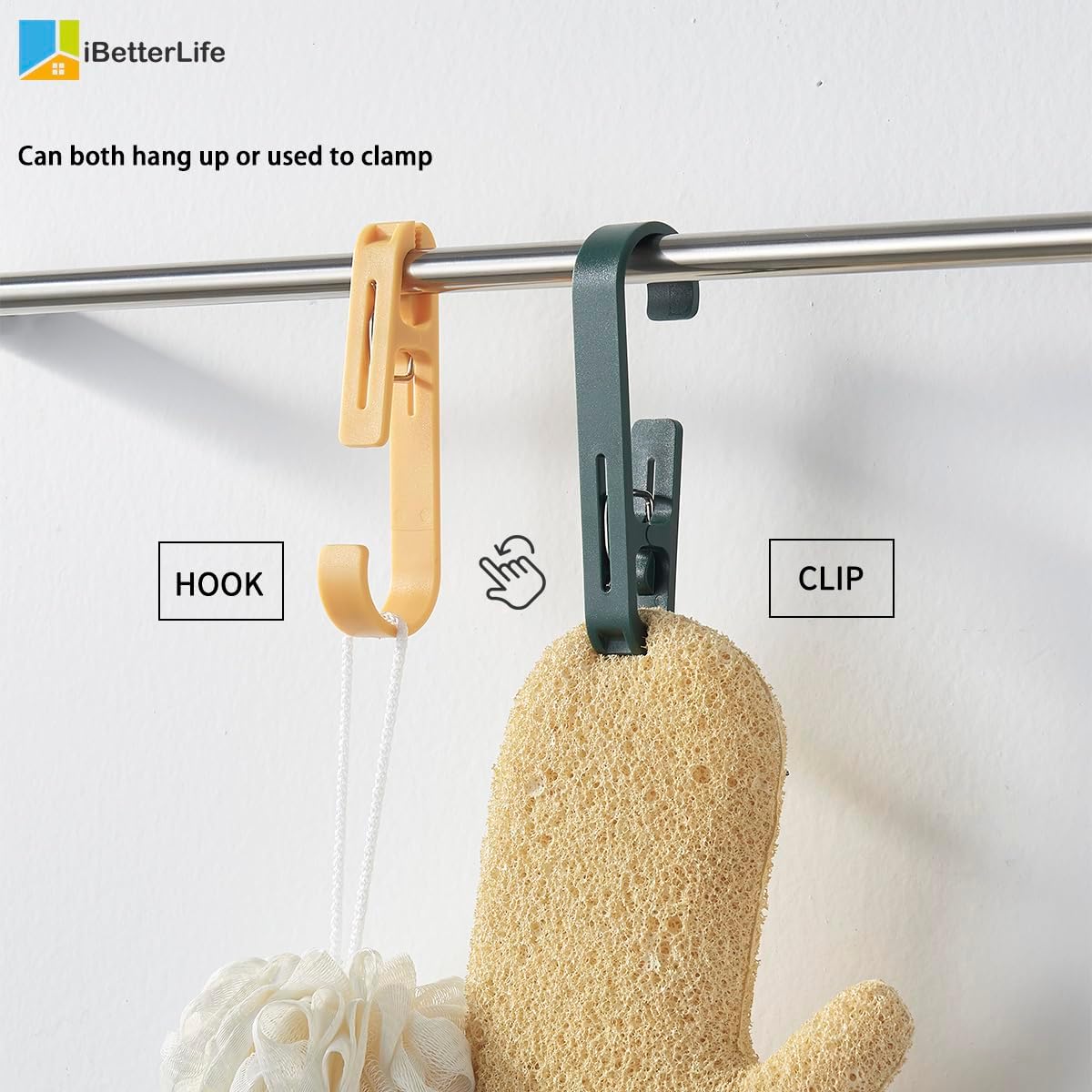 iBetterLife Laundry Hooks Hanging Clips - 8Pcs Heavy Duty Outdoor Clothes Pins, Closet Organizer Single Clip Hangers Clamps Socks Boot Bras Underwear Kids Towels for Bathroom Wardrobe Kitchen Office