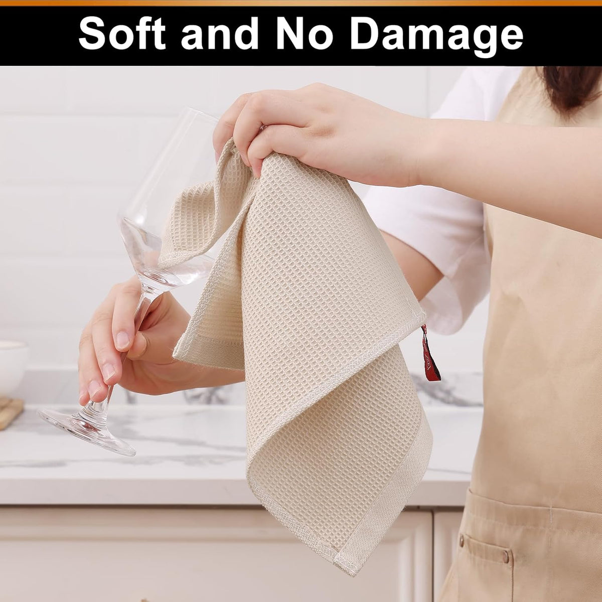 Homaxy 100% Cotton Waffle Weave Dish Cloths - 8 Pack Soft and Absorbent Dish Towels - 12 x 12 Inches Quick Dry Dish Rags - Beige