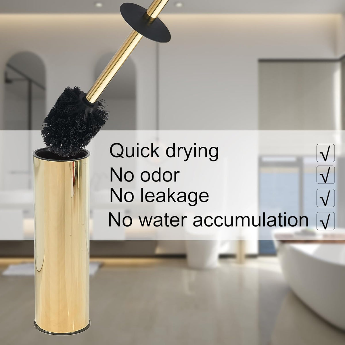 BGL Gold Toilet Brush and Holder, Stainless Steel Toilet Brush with PP Fiber Bristles, Round, 1 Pack