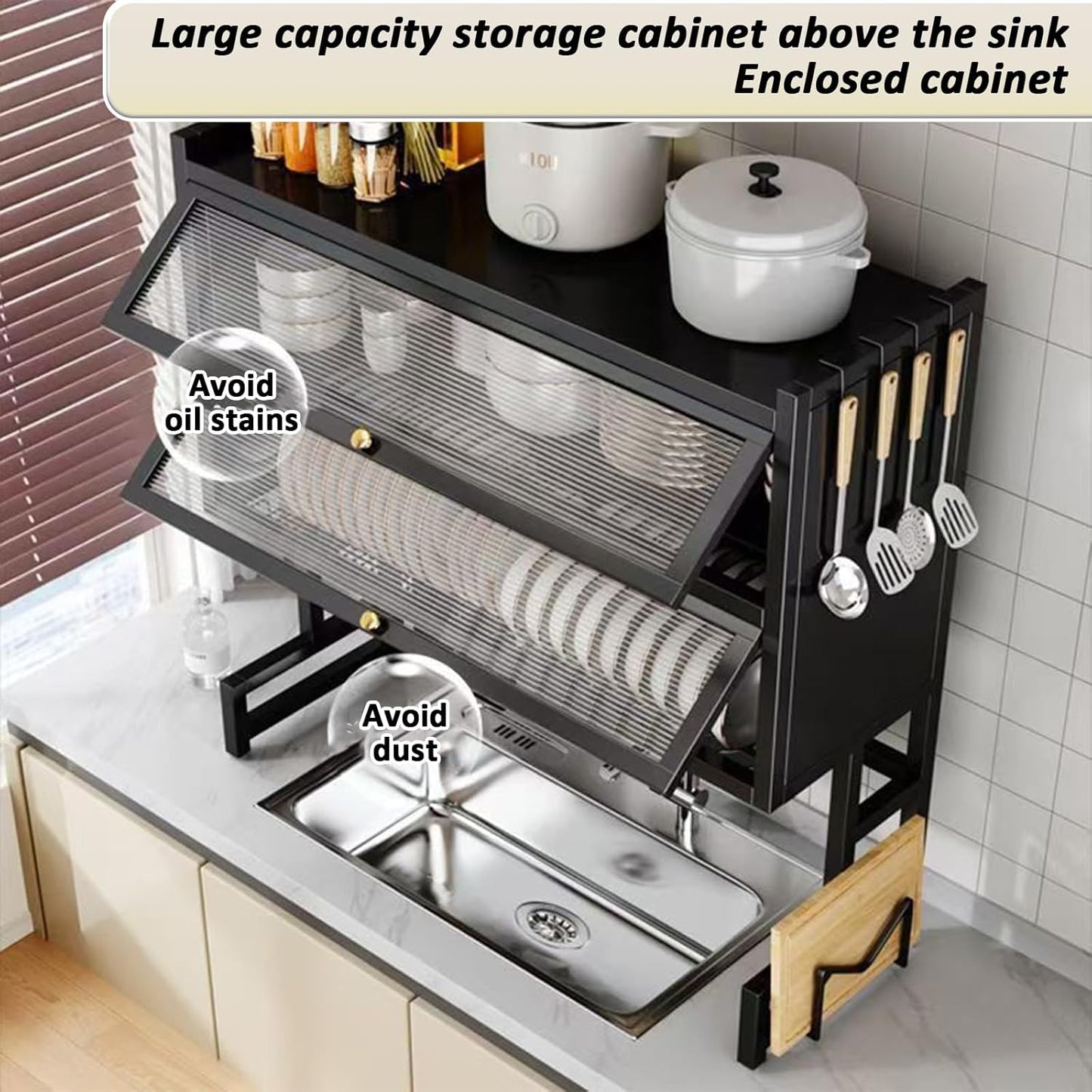 Over The Sink Dish Drainer Drying Rack 4 Tiers with Cover, Keep Kitchen Sink Shlef Organized Space-Saving Dish Drying Rack, Large Drying Rack for Dishes, Glasses, Bowls, Cutlery W-41.3in
